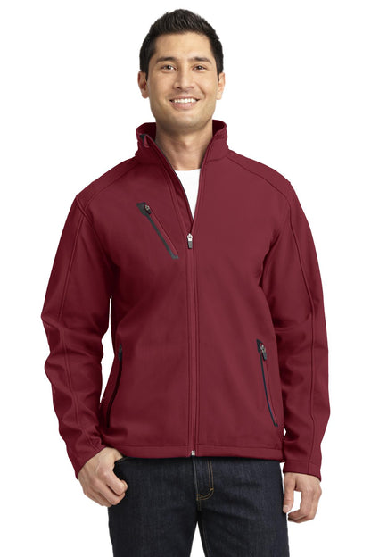 Front View of Garnet Port Authority Welded Soft Shell Jacket. J324 plain