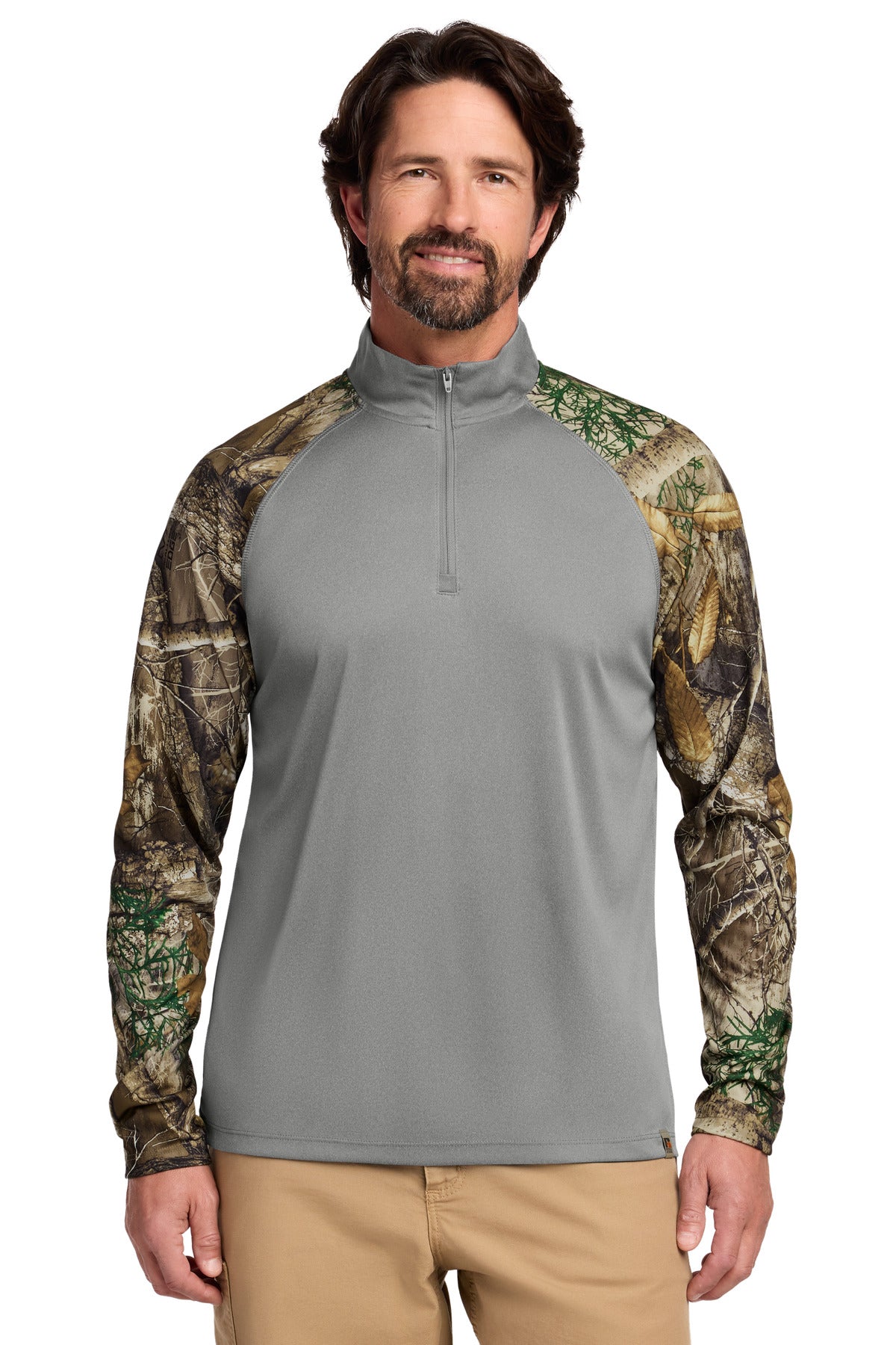 Front View of GConH/RTEd Russell Outdoors Realtree Colorblock Performance 1/4-Zip RU152 plain