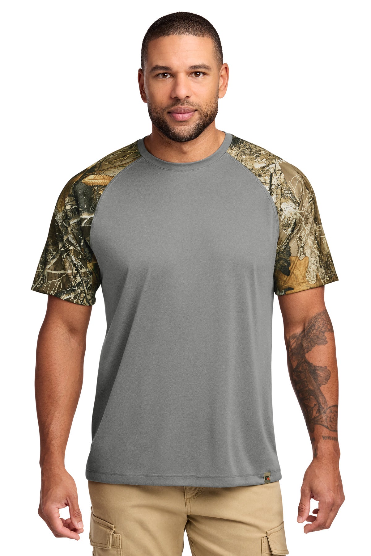 Front View of GConH/RTEd Russell Outdoors Realtree Colorblock Performance Tee RU151 plain
