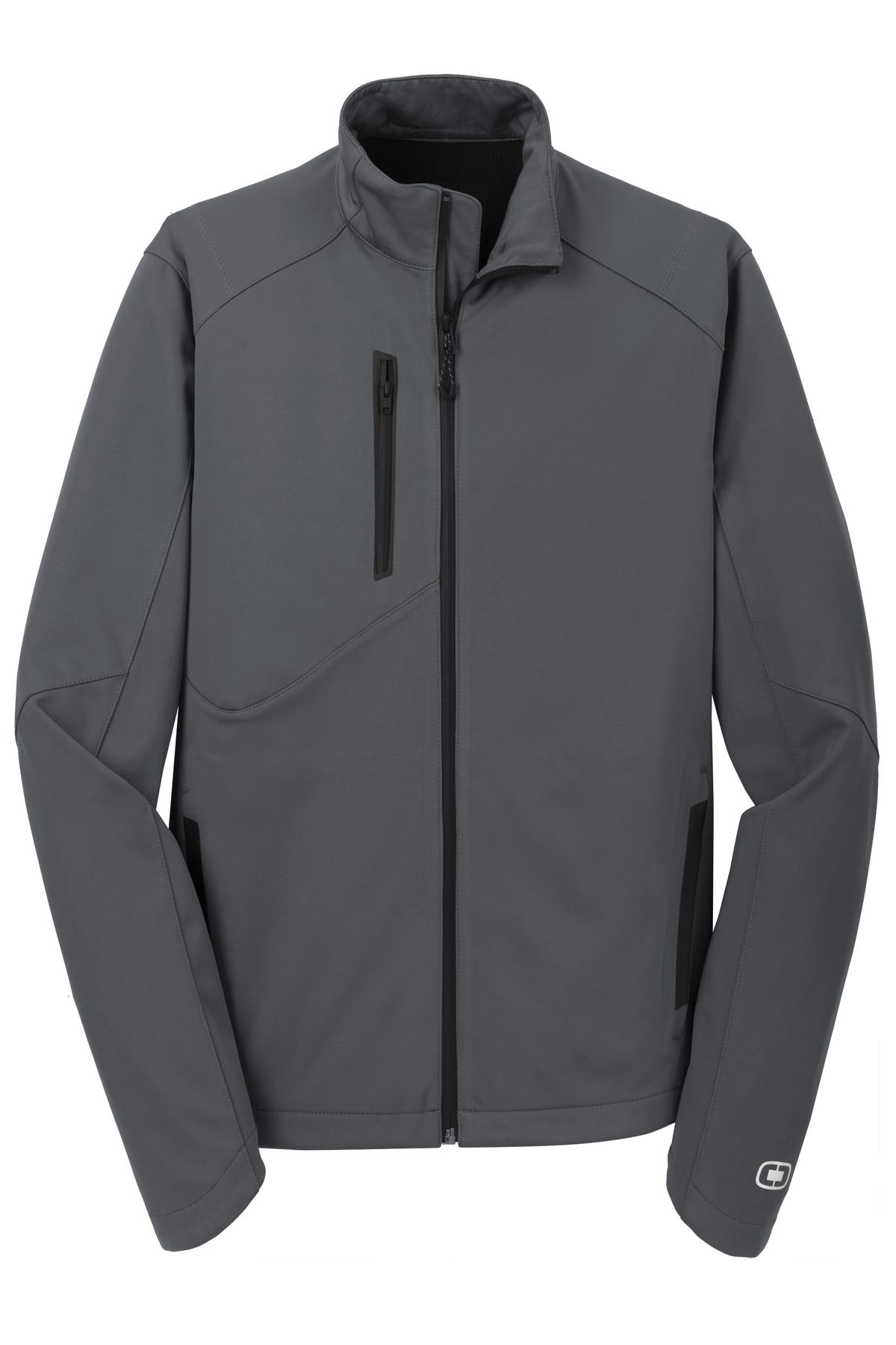 Front View of Gear Grey OGIO Crux Soft Shell. OE720 plain