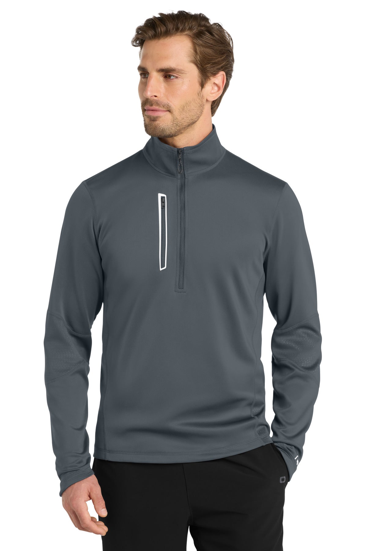 Front View of Gear Grey OGIO Fulcrum 1/4-Zip. OE701 plain