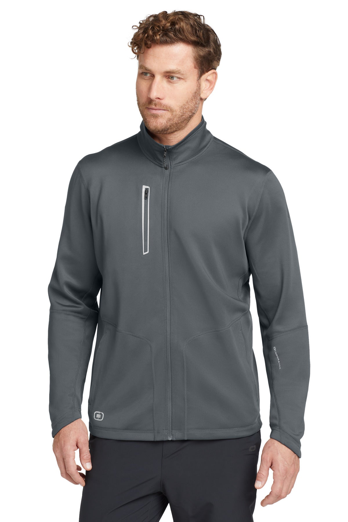 Front View of Gear Grey OGIO Fulcrum Full-Zip. OE700 plain