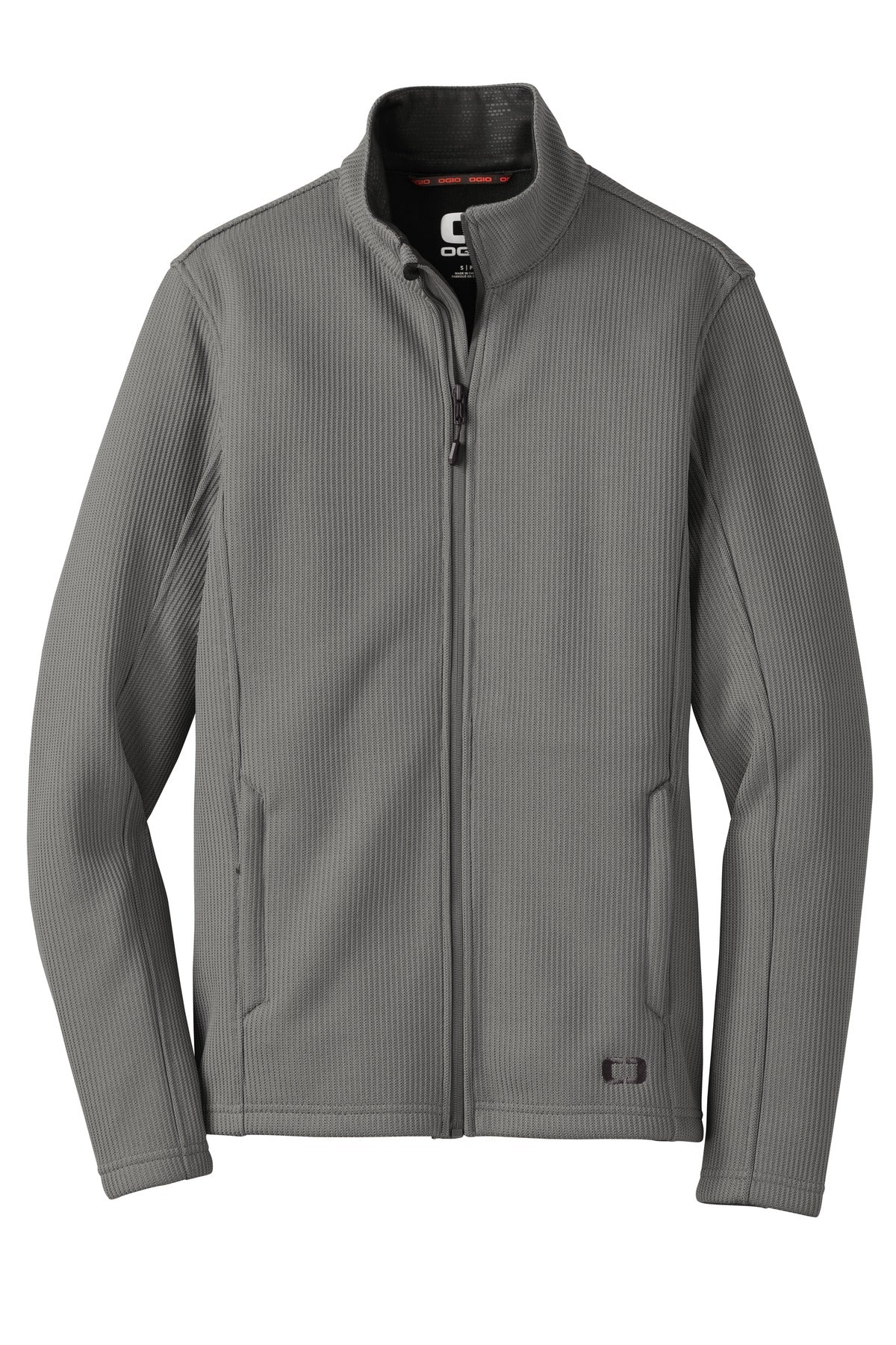 Front View of Gear Grey OGIO Grit Fleece Jacket. OG727 plain