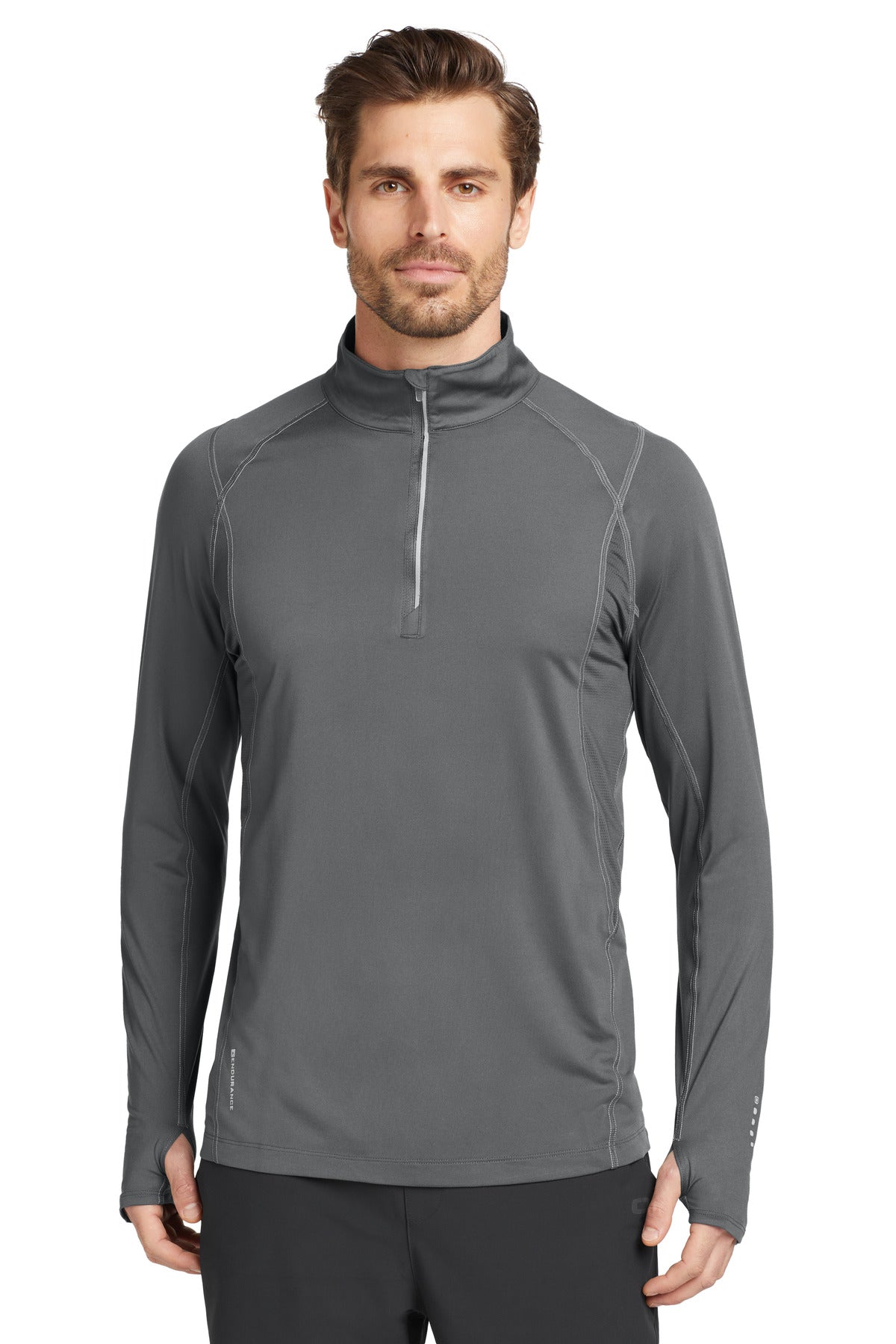 Front View of Gear Grey OGIO Nexus 1/4-Zip Pullover. OE335 plain