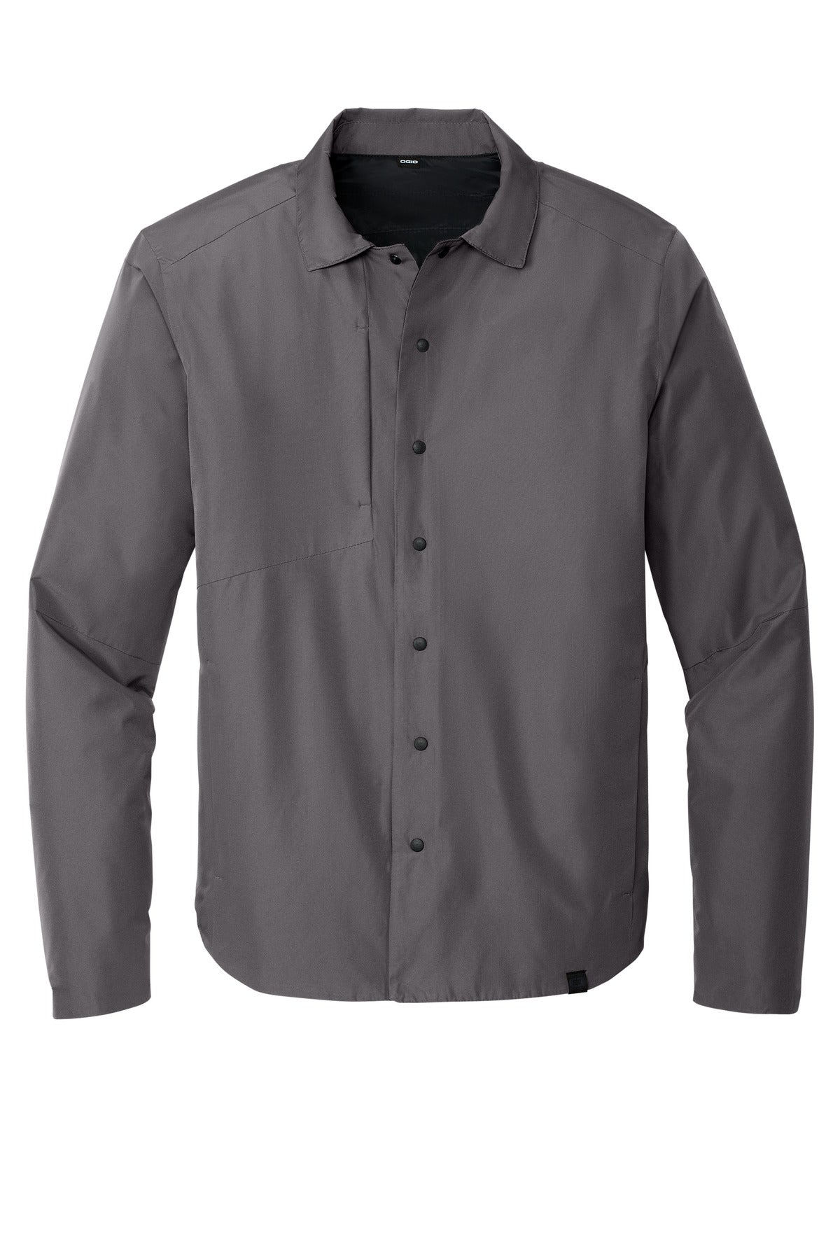 Front View of Gear Grey OGIO Reverse Shirt Jacket. OG754 plain