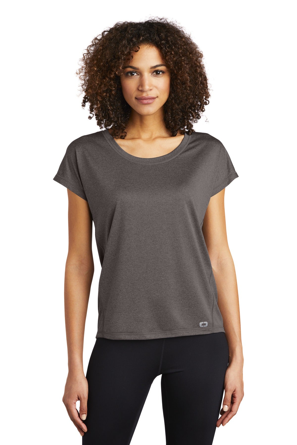 Front View of Gear Grey OGIO Women's Pulse Dolman Tee LOE324 plain