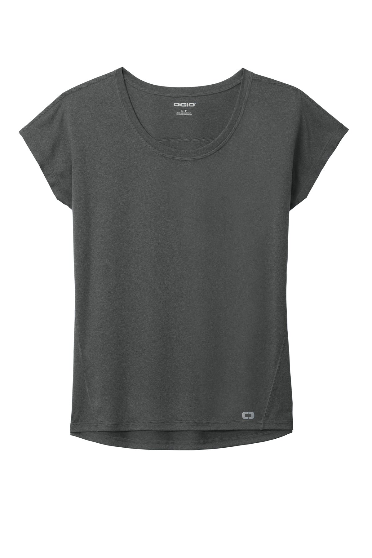 Front View of Gear Grey OGIO Women's Pulse Dolman Tee LOE324 plain