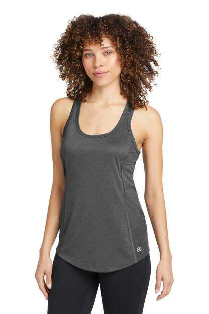 Front View of Gear Grey OGIO Women's Racerback Pulse Tank. LOE322 plain
