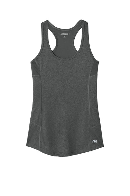 Front View of Gear Grey OGIO Women's Racerback Pulse Tank. LOE322 plain
