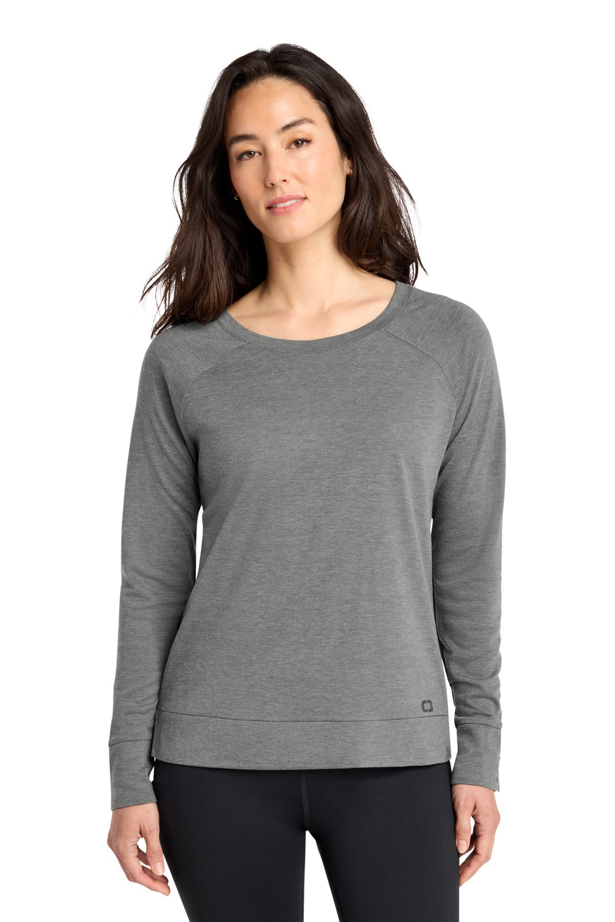 Front View of GearGrey OGIO Women's Command Long Sleeve Scoop Neck LOG150 plain