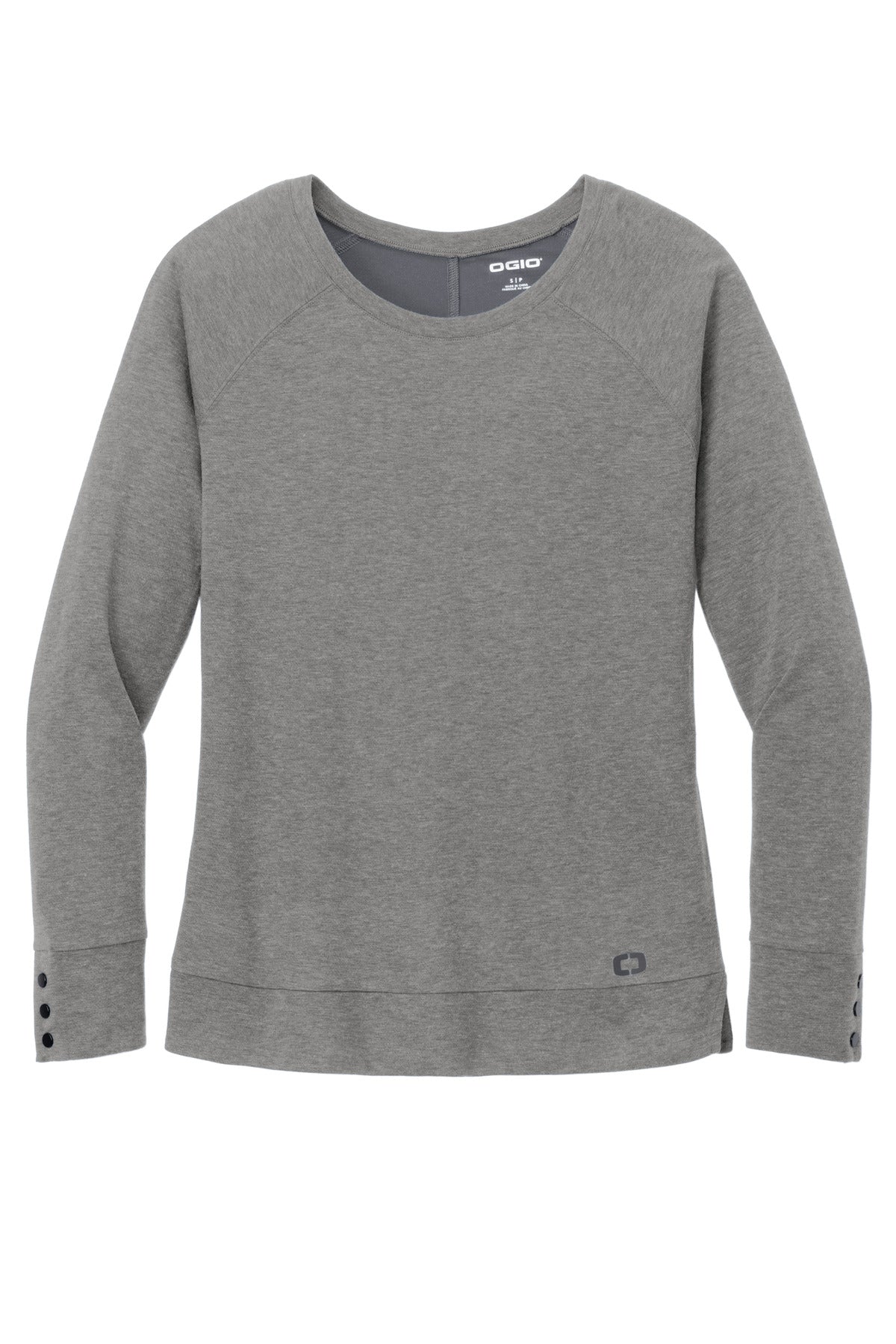 Front View of GearGrey OGIO Women's Command Long Sleeve Scoop Neck LOG150 plain