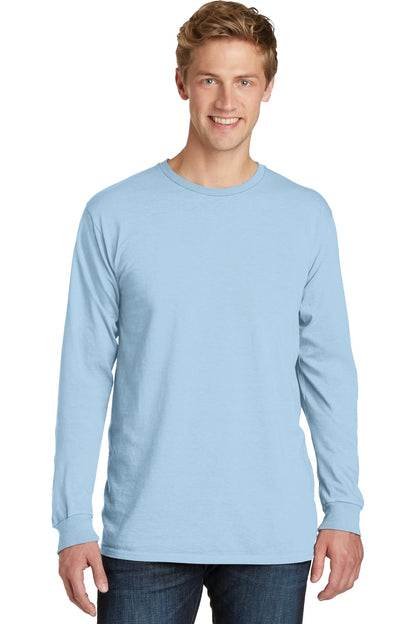 Front View of Glacier Port & Co Beach Wash Garment-Dyed Long Sleeve Tee PC099LS plain