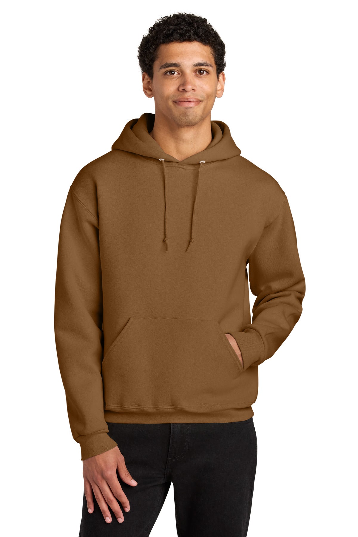Front View of GldnPecan Jerzees Rugged Unisex Hooded Sweatshirt H12M plain