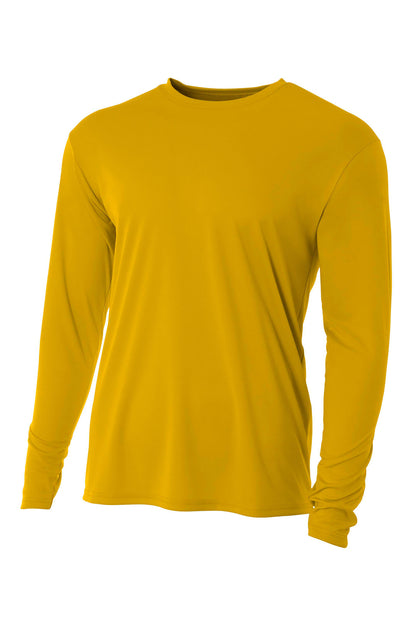 Front View of Gold A4 Cooling Performance Long Sleeve Tee A4N3165 plain