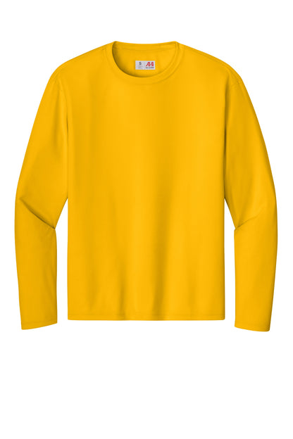 Front View of Gold A4 Cooling Performance Long Sleeve Tee A4N3165 plain