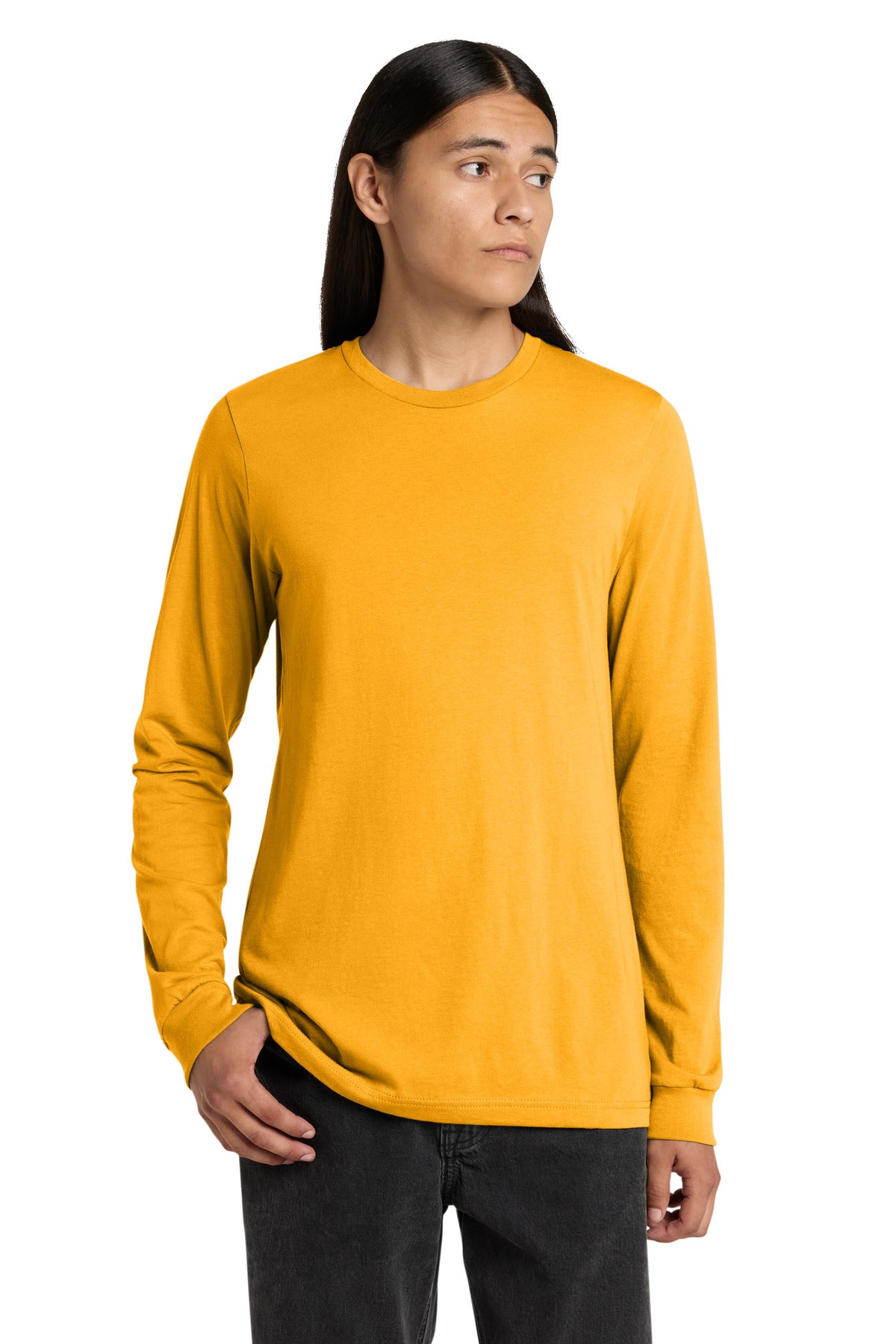 Front View of Gold BELLA+CANVAS Unisex Jersey Long Sleeve Tee. BC3501 plain