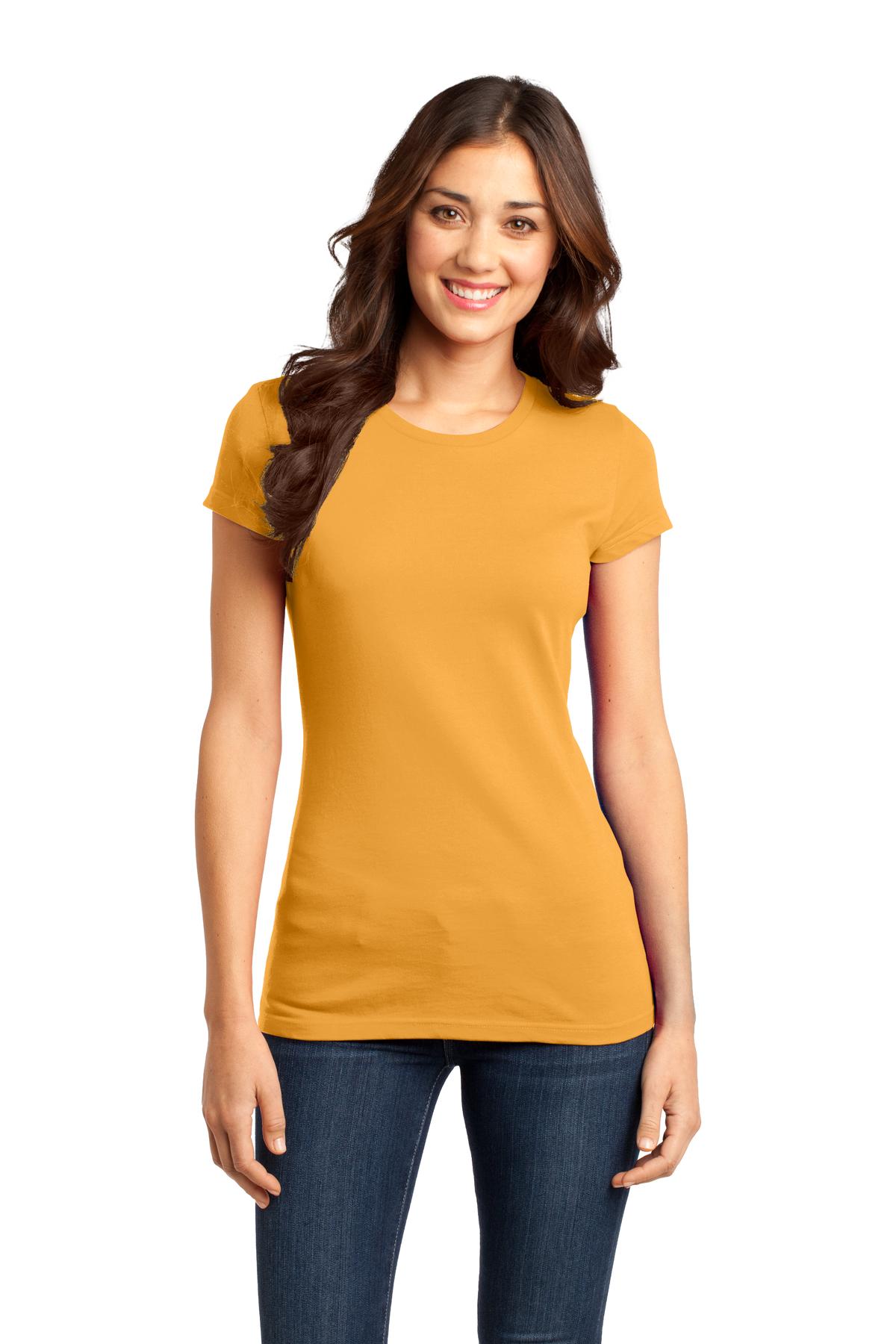 Front View of Gold District Women's Fitted Very Important Tee . DT6001 plain