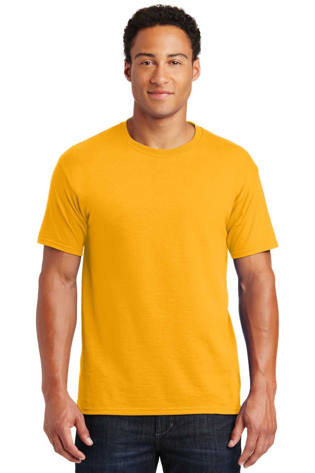 Front View of Gold Jerzees - Dri-Power 50/50 Cotton/Poly T-Shirt. 29M plain