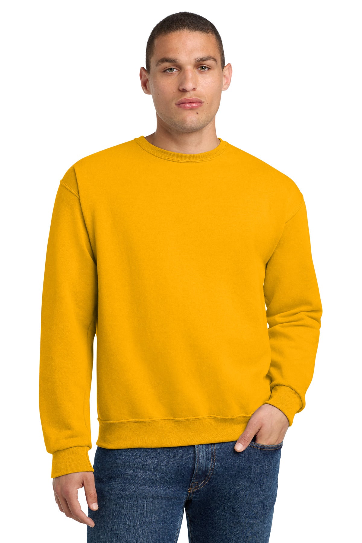 Front View of Gold Jerzees - NuBlend Crewneck Sweatshirt. 562M plain