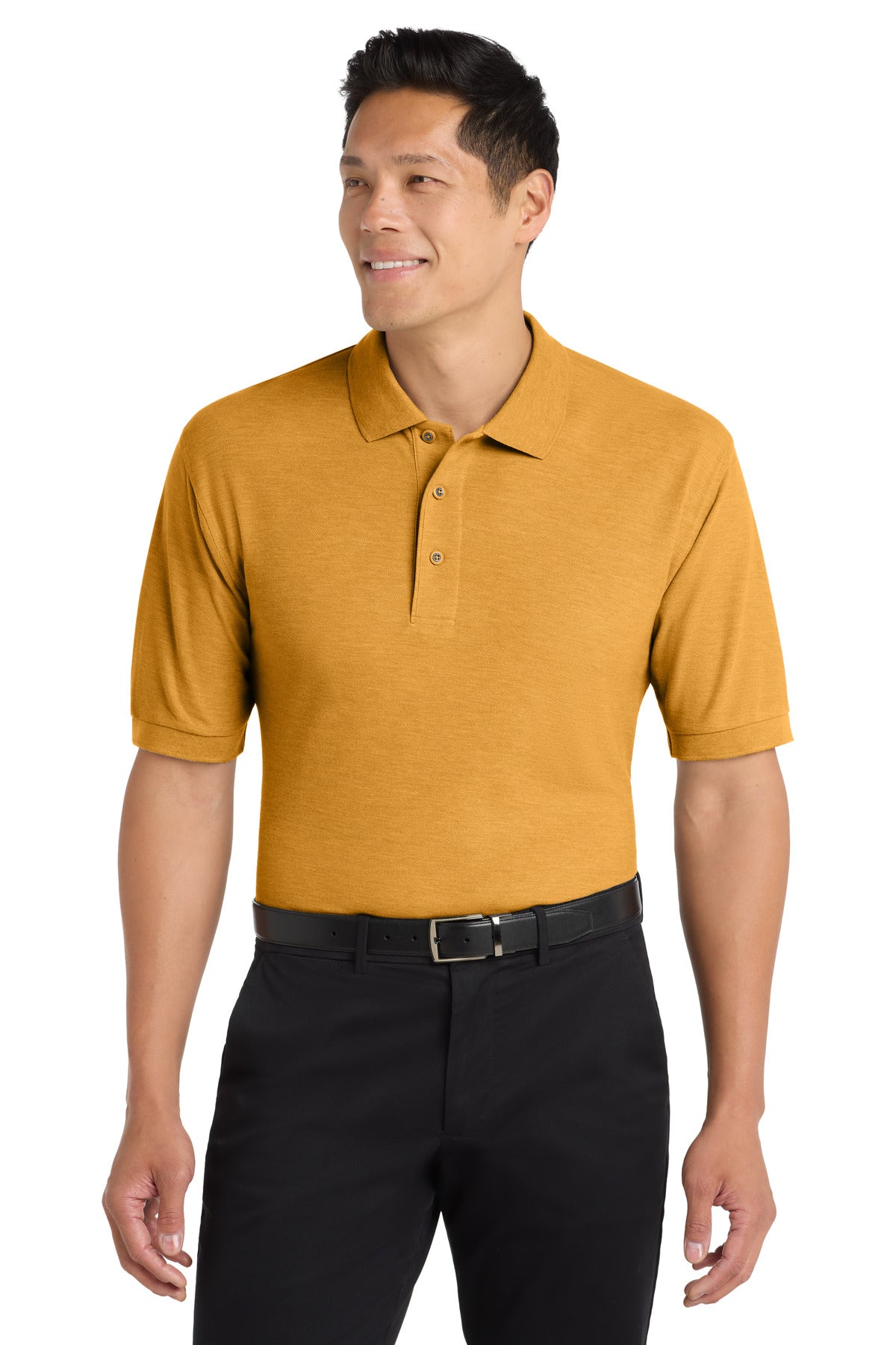 Front View of Gold Port Authority Silk Touch Polo K500 plain