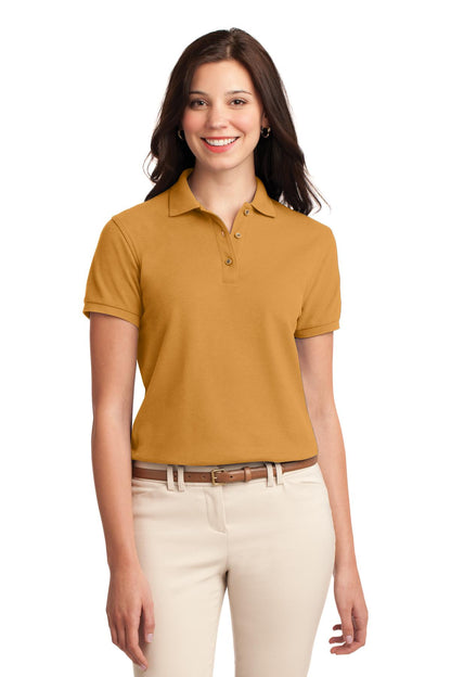 Front View of Gold Port Authority Women's Silk Touch Polo. L500 plain