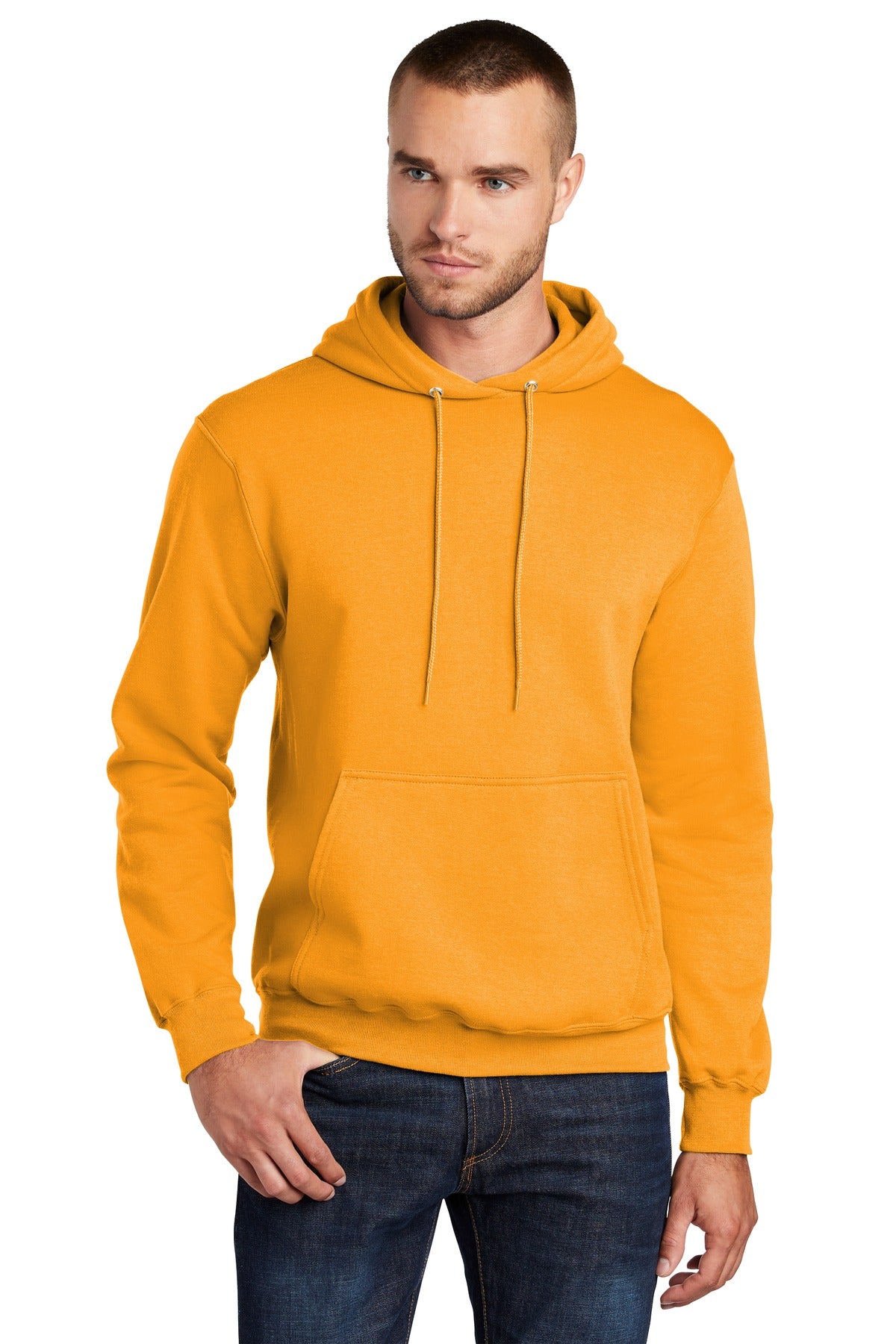 Front View of Gold Port & Co Core Fleece Pullover Hooded Sweatshirt. PC78H plain