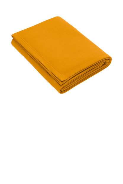 Front View of Gold Port & Co Core Fleece Sweatshirt Blanket. BP78 plain