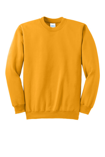 Front View of Gold Port & Co Essential Fleece Crewneck Sweatshirt. PC90 plain