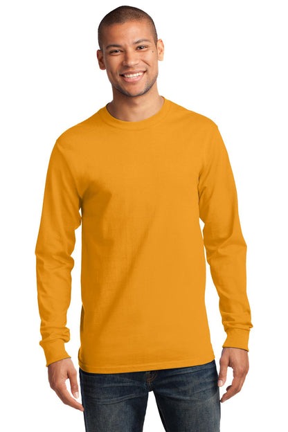 Front View of Gold Port & Co Long Sleeve Essential Tee. PC61LS plain