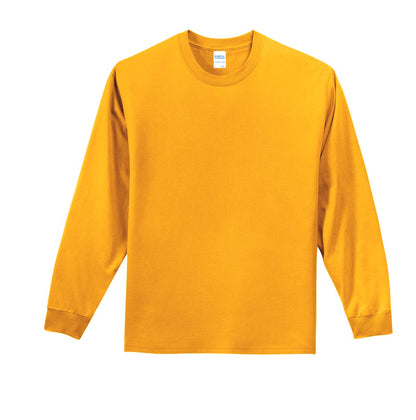 Front View of Gold Port & Co Long Sleeve Essential Tee. PC61LS plain