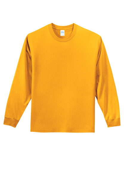 Front View of Gold Port & Co Long Sleeve Essential Tee. PC61LS plain