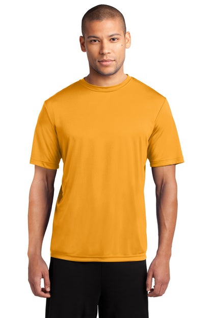 Front View of Gold Port & Co Performance Tee. PC380 plain