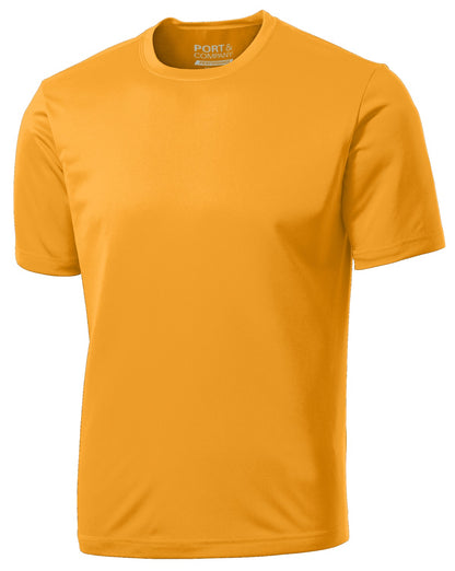 Front View of Gold Port & Co Performance Tee. PC380 plain
