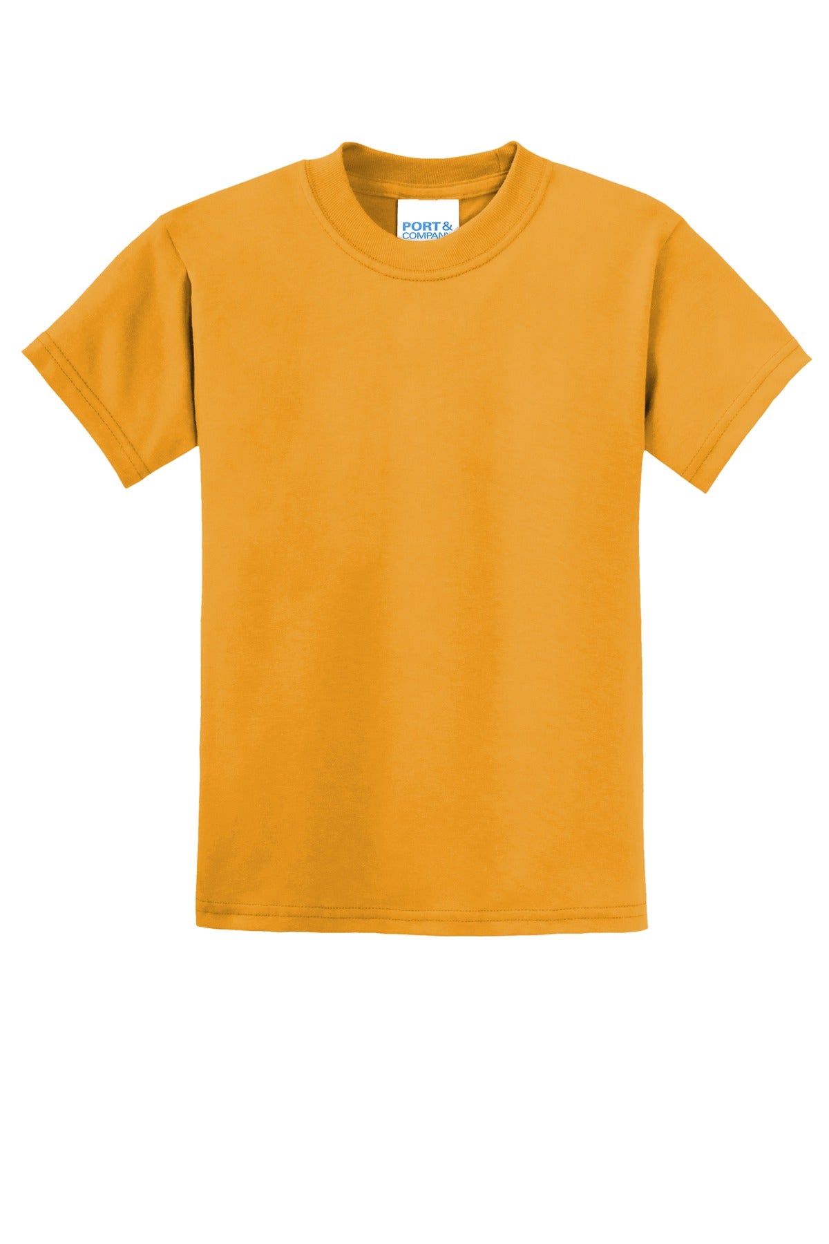 Front View of Gold Port & Co Youth Core Blend Tee. PC55Y plain
