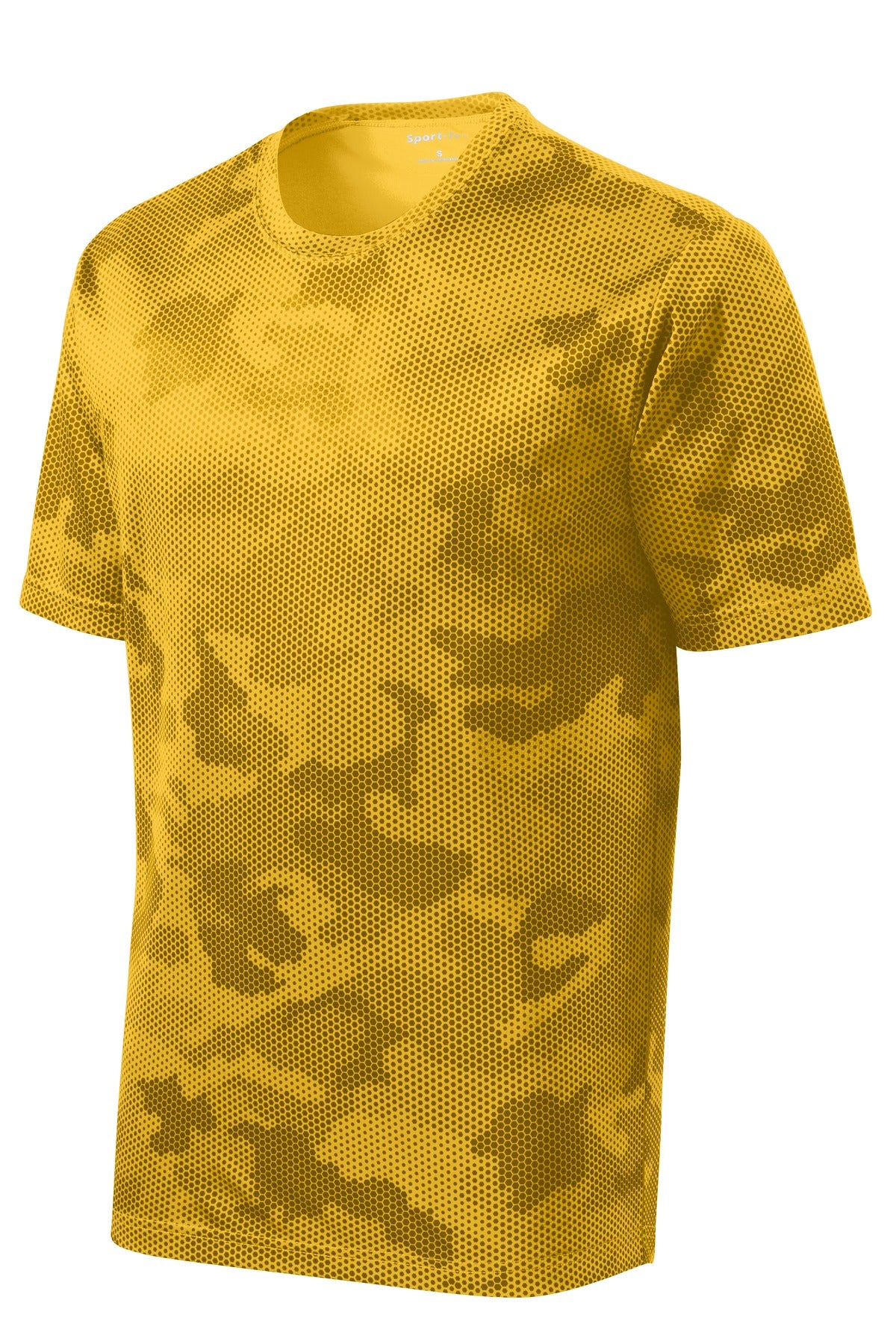 Front View of Gold Sport-Tek CamoHex Tee. ST370 plain
