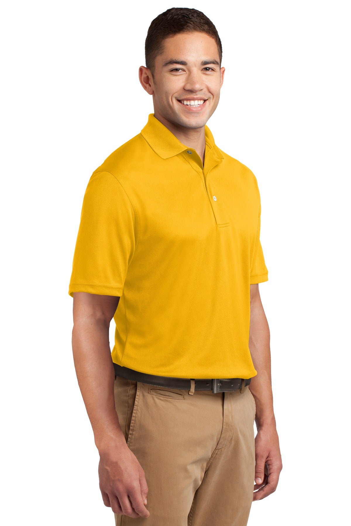 Front View of Gold Sport-Tek Dri-Mesh Polo. K469 plain