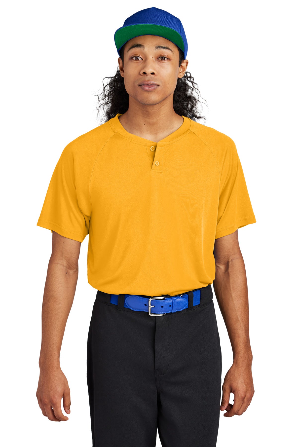 Front View of Gold Sport-Tek PosiCharge Competitor 2-Button Henley ST359 plain
