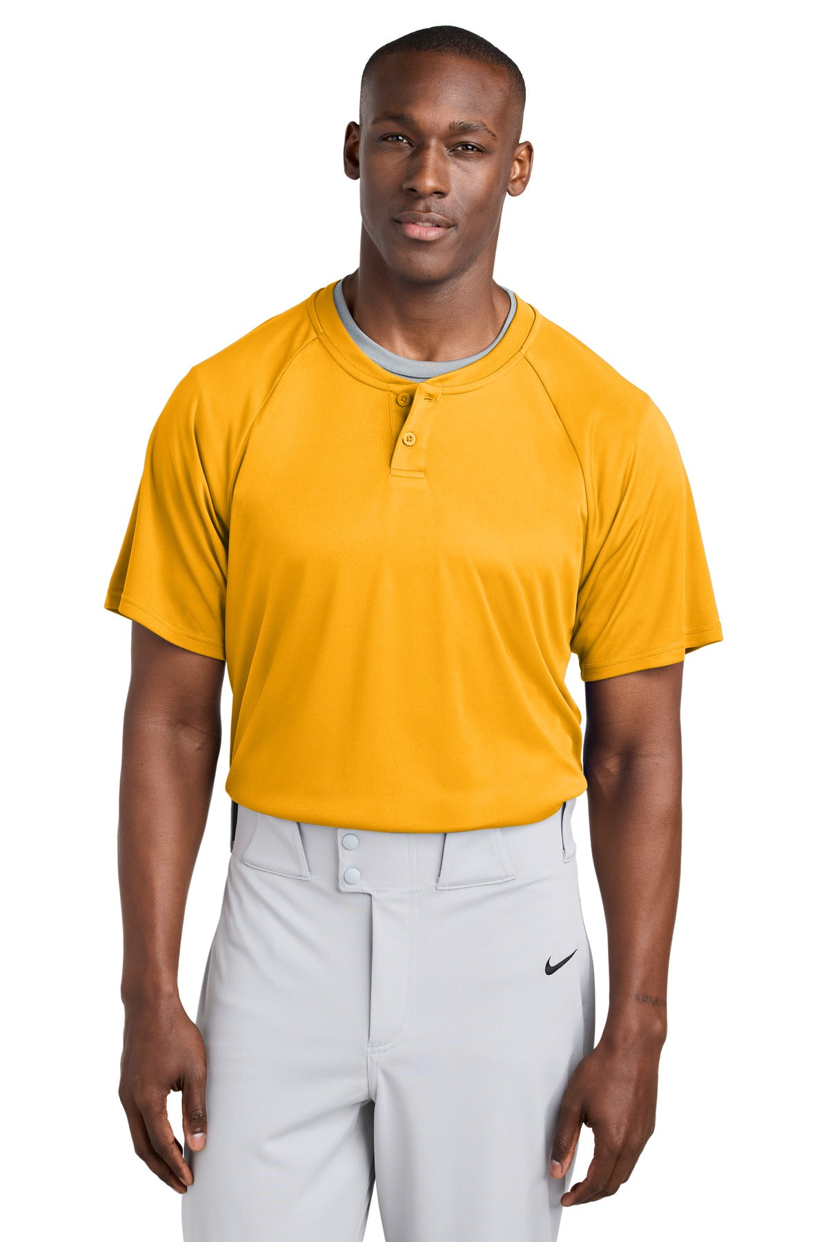 Front View of Gold Sport-Tek PosiCharge Competitor 2-Button Henley ST359 plain