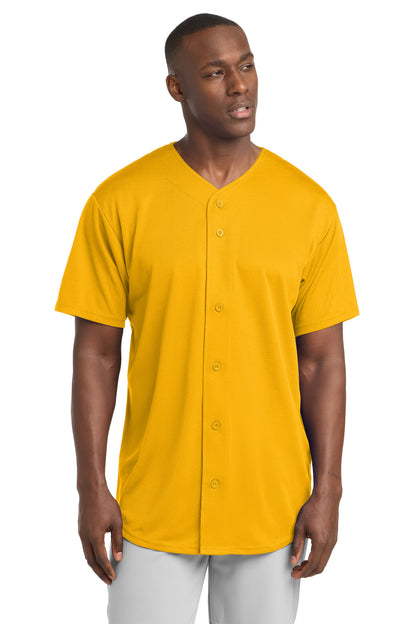 Front View of Gold Sport-Tek PosiCharge Tough Mesh Full-Button Jersey. ST220 plain