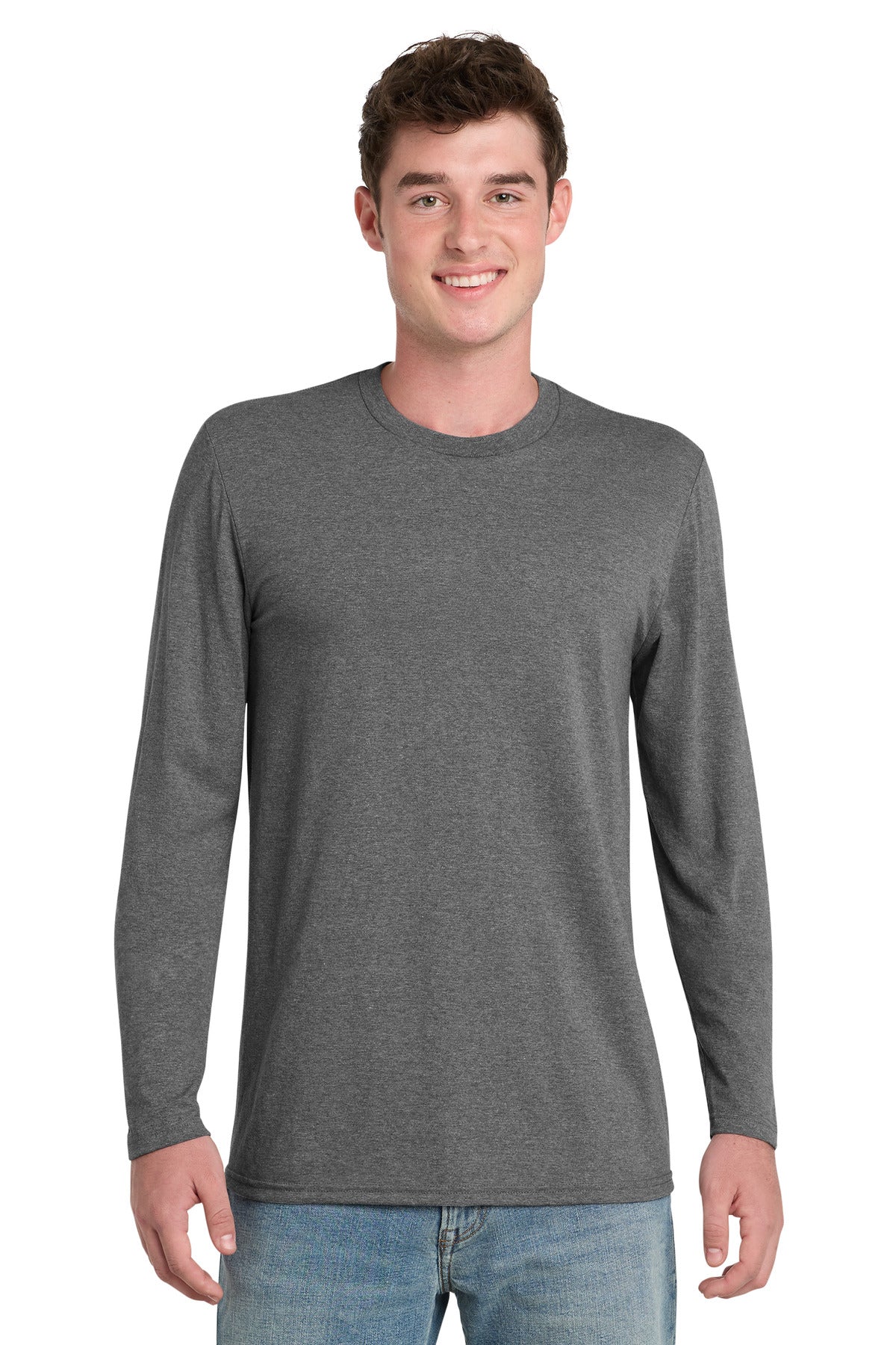 Front View of GphHeather Port & Co Tri-Blend Long Sleeve Tee. PC330LS plain