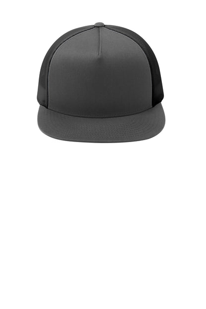 Front View of Graph Gy/Gr Gy Sport-Tek YP Classics 5-Panel Classic Trucker Mesh Back Cap. STC38 plain