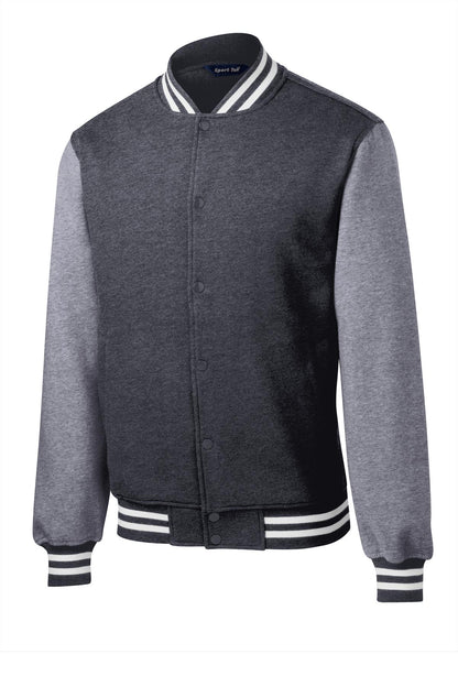 Front View of Graph He/VntHe Sport-Tek Fleece Letterman Jacket. ST270 plain