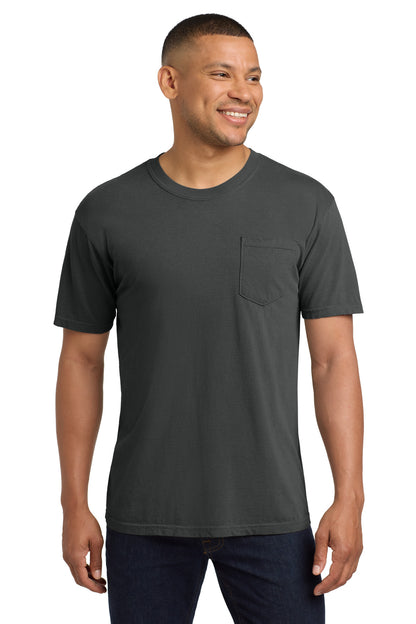 Front View of Graphite COMFORT COLORS Heavyweight Ring Spun Pocket Tee. 6030 plain