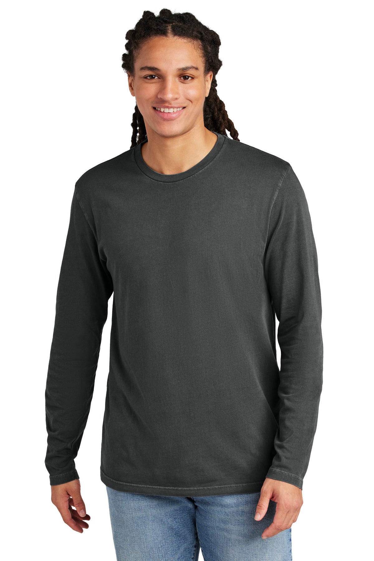 Front View of Graphite District Wash Long Sleeve Tee DT2103 plain