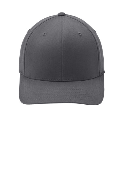 Front View of Graphite Grey Port Authority Flexfit Cotton Twill Cap. C813 plain
