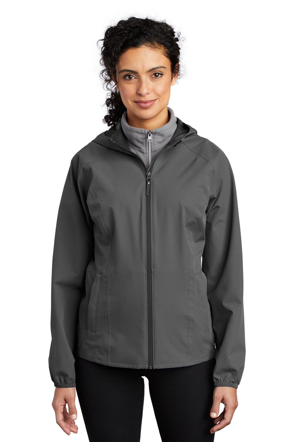 Front View of Graphite Grey Port Authority Women's Essential Rain Jacket L407 plain