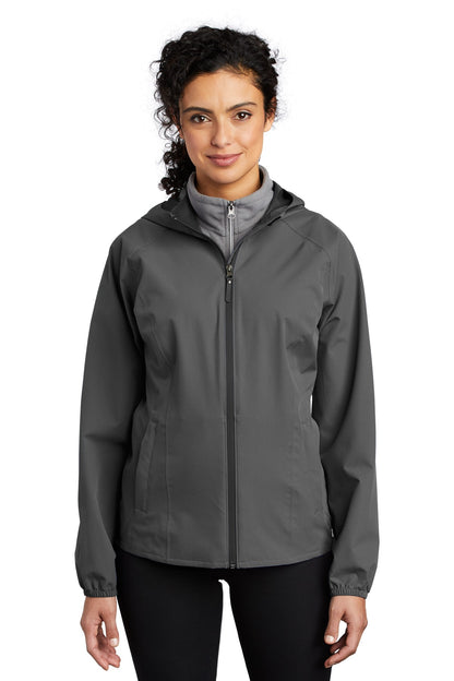 Front View of Graphite Grey Port Authority Women's Essential Rain Jacket L407 plain