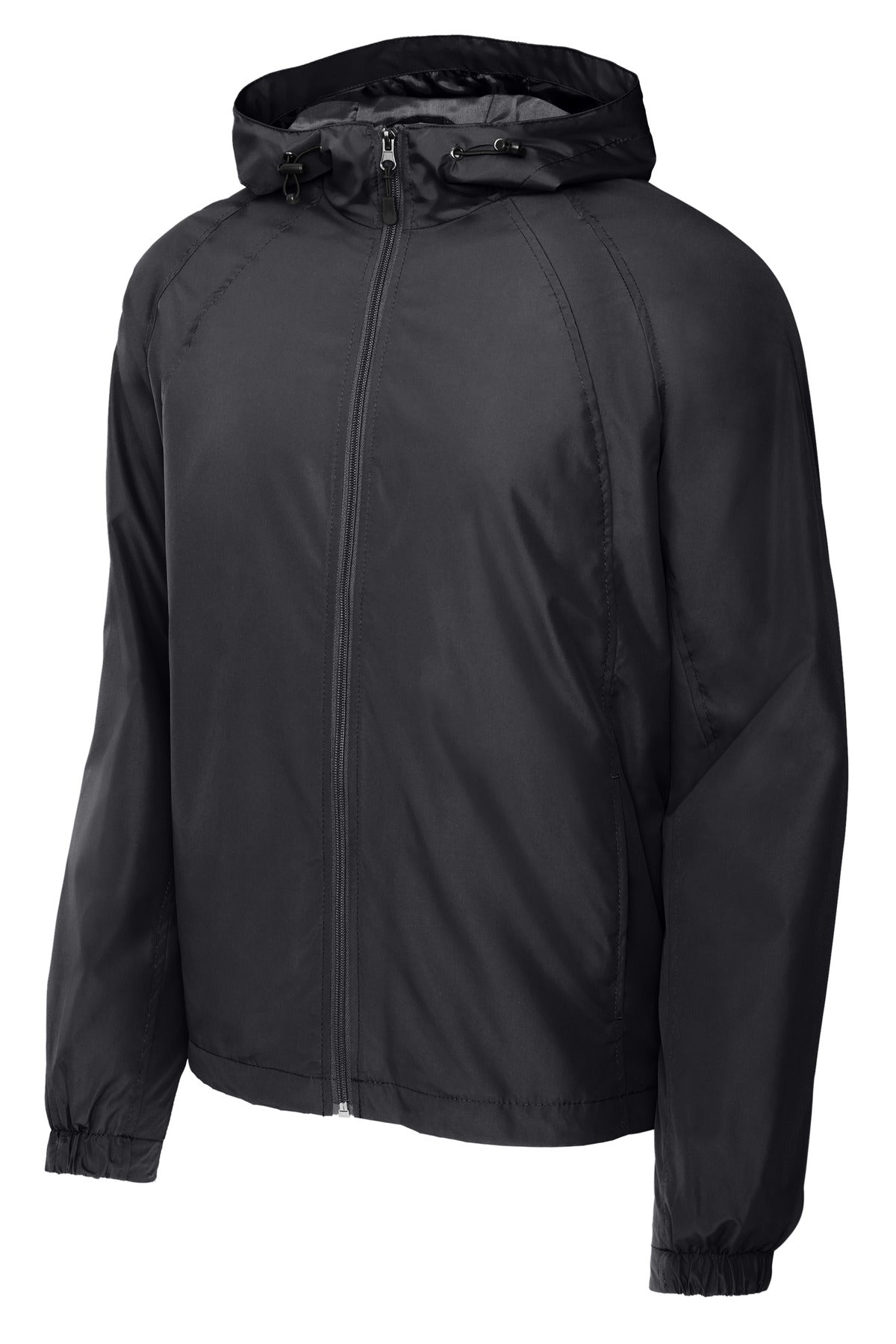Front View of Graphite Grey Sport-Tek Hooded Raglan Jacket. JST73 plain