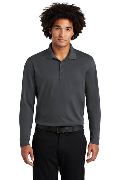Front View of Graphite Grey Sport-Tek PosiCharge RacerMesh Long Sleeve Polo. ST640LS plain