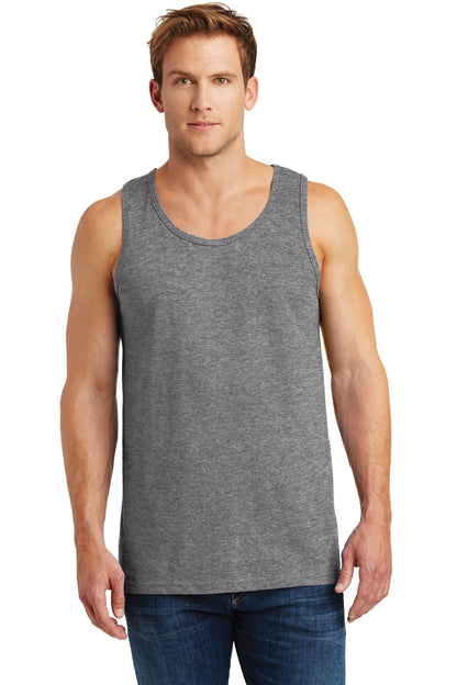 Front View of Graphite Hthr Gildan Heavy Cotton Tank Top. G5200 plain